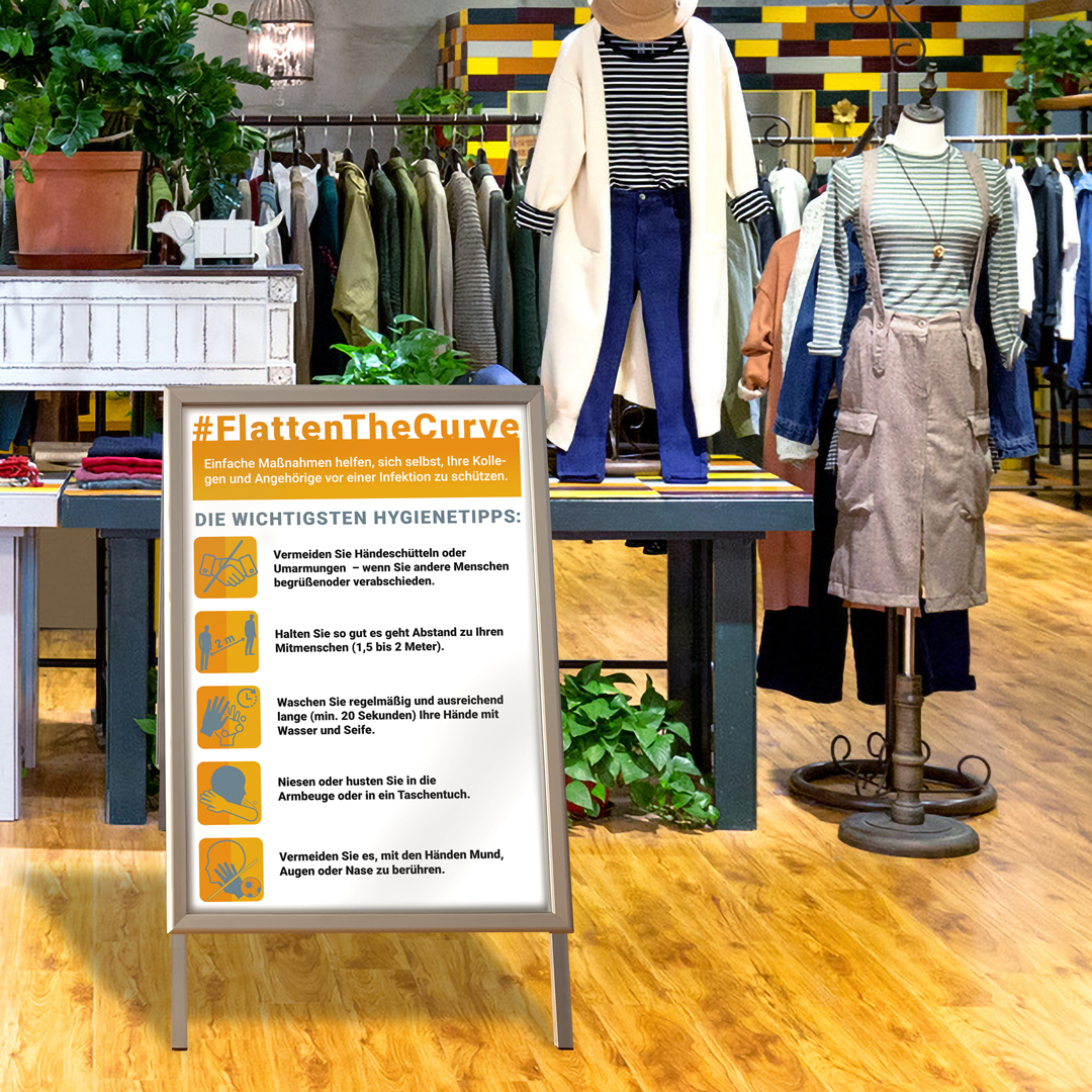 Kundenstopper mit farbig bedruckter Bespannung im Innenbereich 