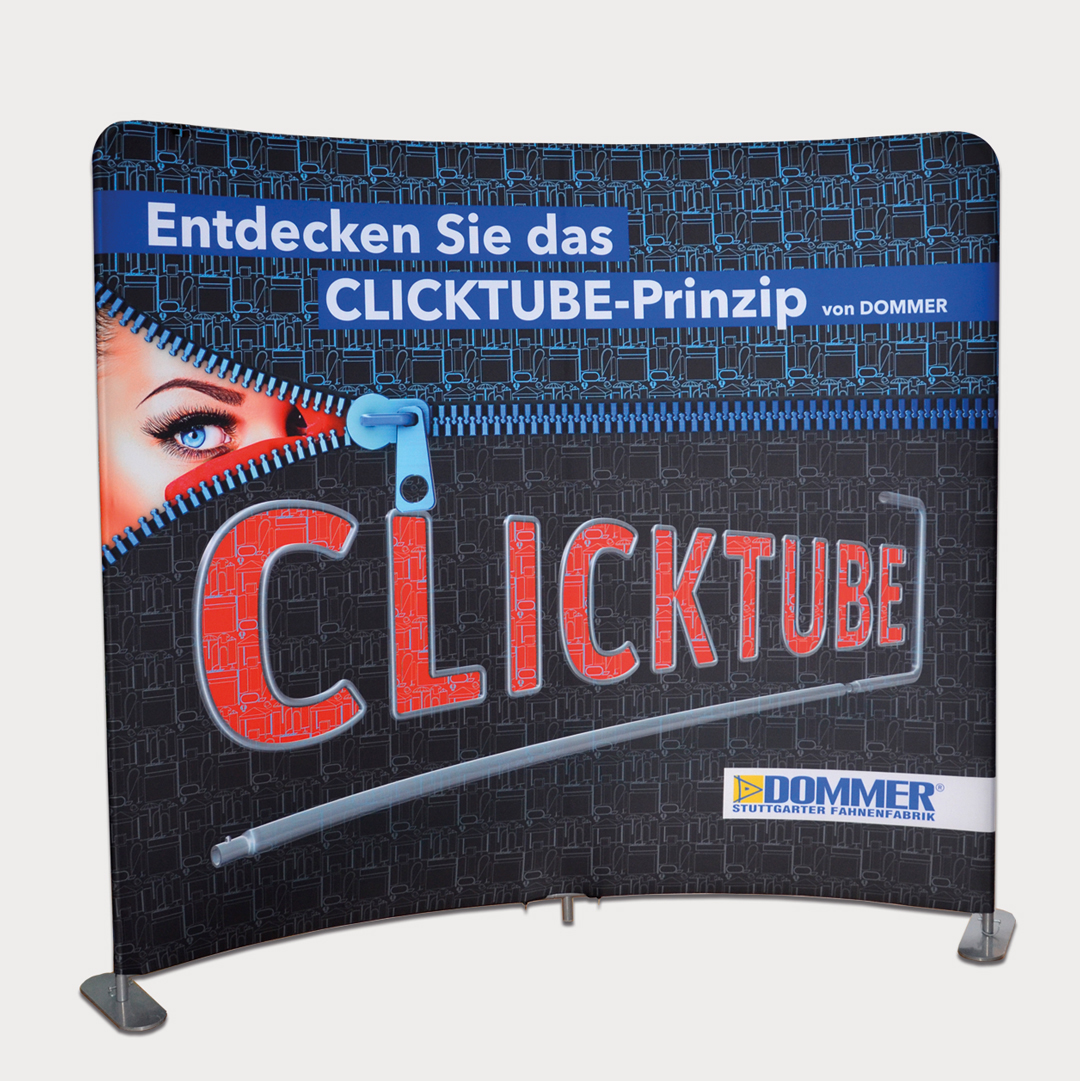 Mediawall Clicktube Zipper Curved mit dunkler bedruckter Bespannung